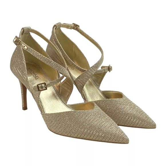 Michael Kors Women's Adela Flex Pumps Gold Glitter Chain Mesh Pointed Toe - Picture 3 of 3